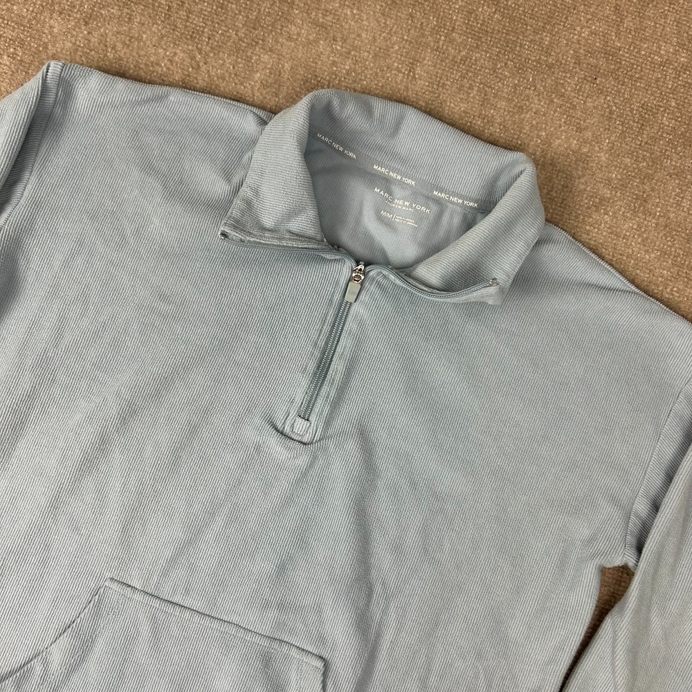 Marc New York by Andrew Marc Sweater Mens Medium Blue Knit Stretch Quarter Zip